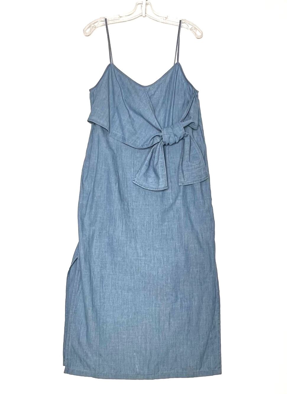 Topshop Sleeveless Tie Denim Midi Dress Blue Womens 8